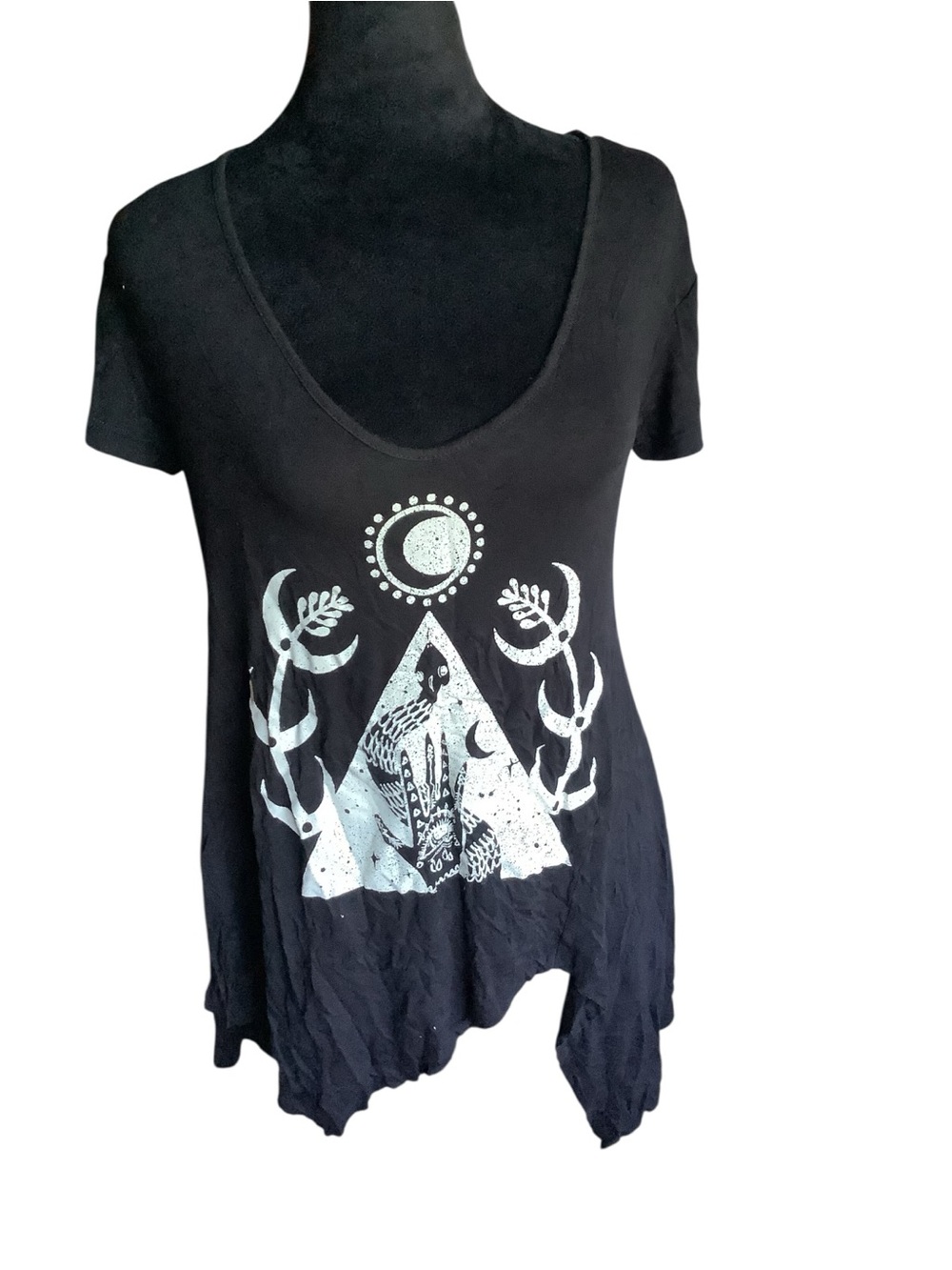 About a Girl Black Witchy Graphic V-Neck Tee